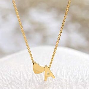 🍏 Gold Heart Initial Necklace Letter Heart Choker